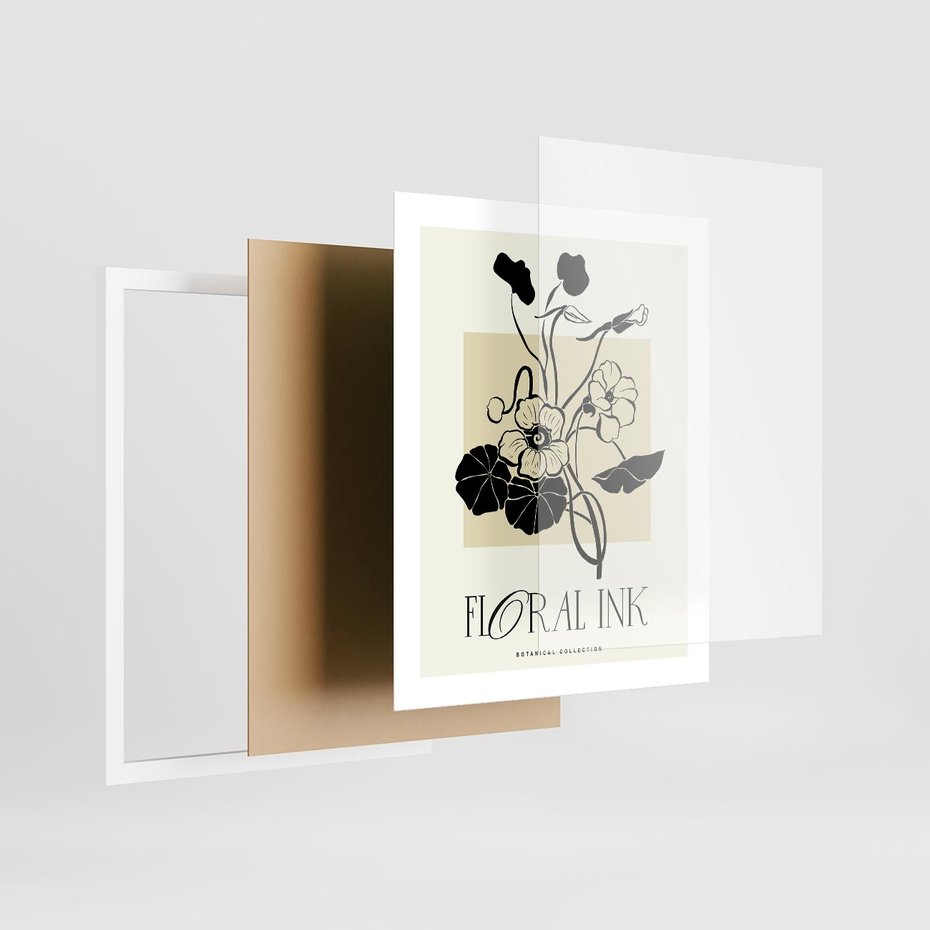 Plakat w ramie 40x50 - Podróż linii kwiatowego czasu - kwiaty, typografia - rama biała