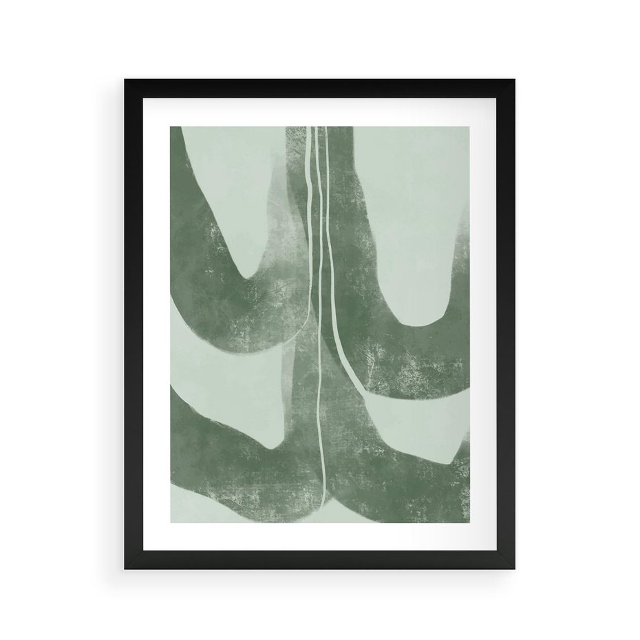 Plakat w ramie 40x50 - Nurtująca Kompozycja Zieleni - abstrakcyjne delikatne zielone linie, podobne do gałęzi kwiatów - rama czarna