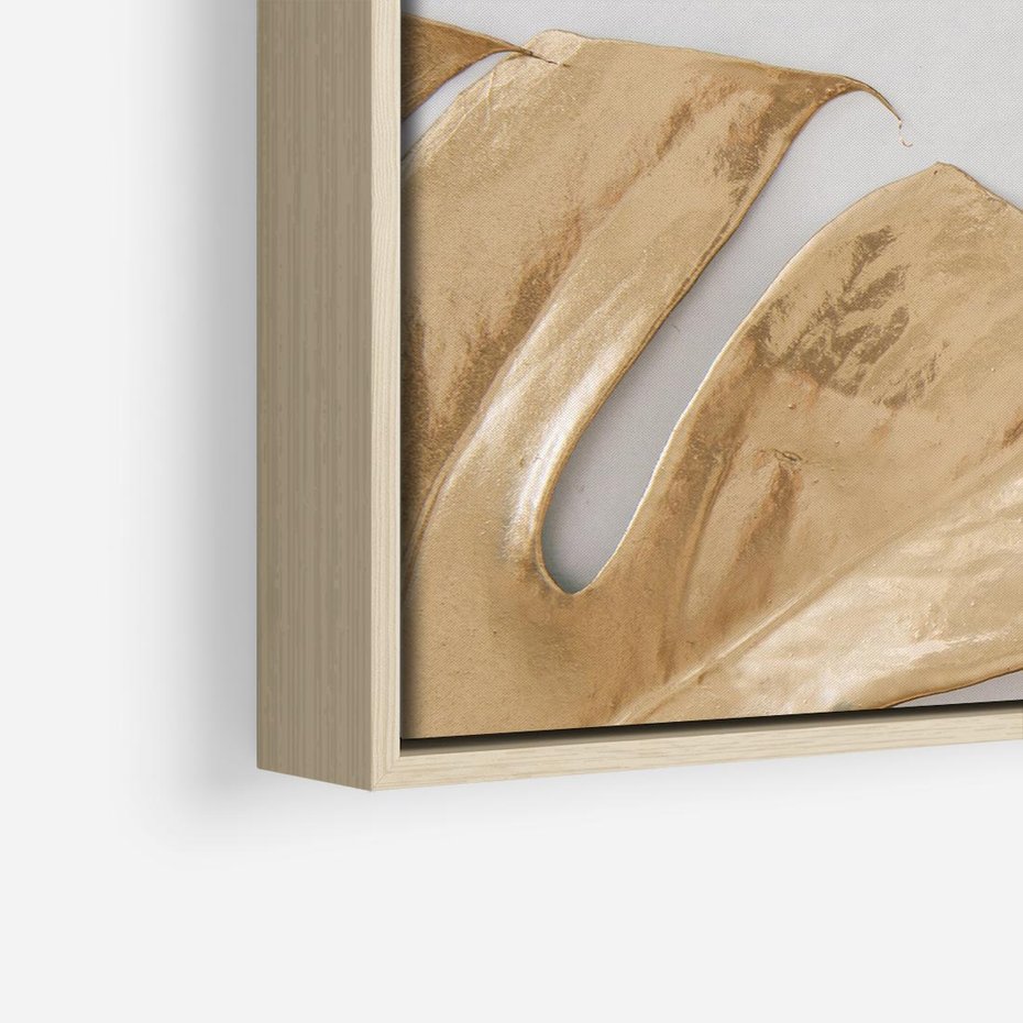 Obraz w ramie 50x50 - Natury Szlachetność - złote, liście - rama drewno