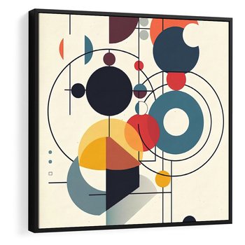 Obraz w ramie 50x50 - Rozbijające Barwne Granice - abstrakcyjna geometryczna kompozycja, koła linie - rama czarna