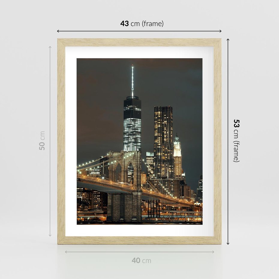 Plakat w ramie 40x50 - Miasto rozświetlone nocnym blaskiem - miasto, nocą - rama drewno