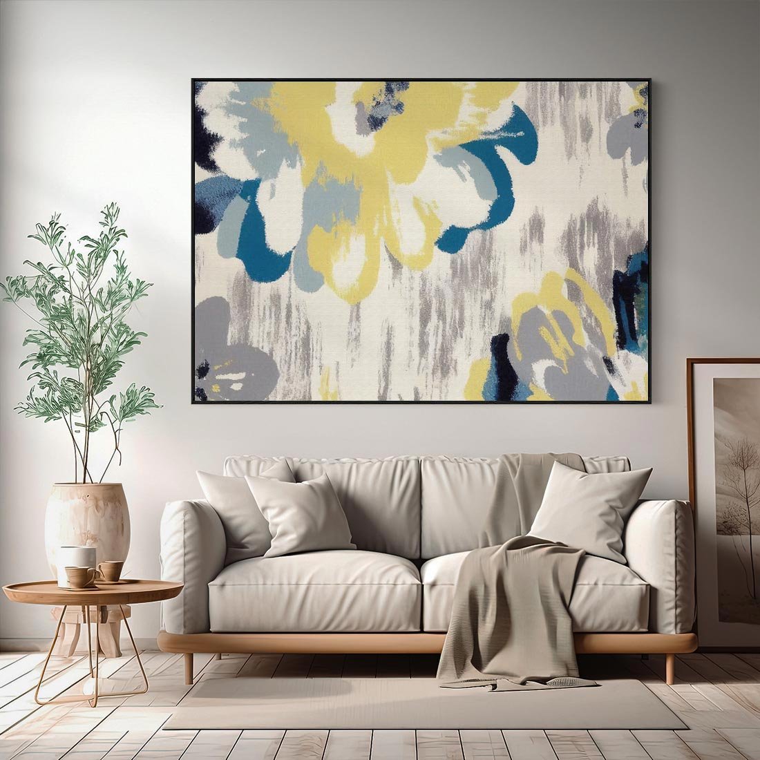 Obraz w ramie 100x70 - Kwiatowe Impresje - malowane duże kwiaty, kolory żółty - rama czarna