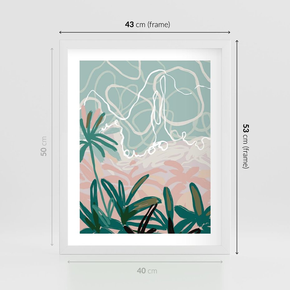 Plakat w ramie 40x50 - Rajski Stan - pastelowy krajobraz, nowoczesny plakat - rama biała