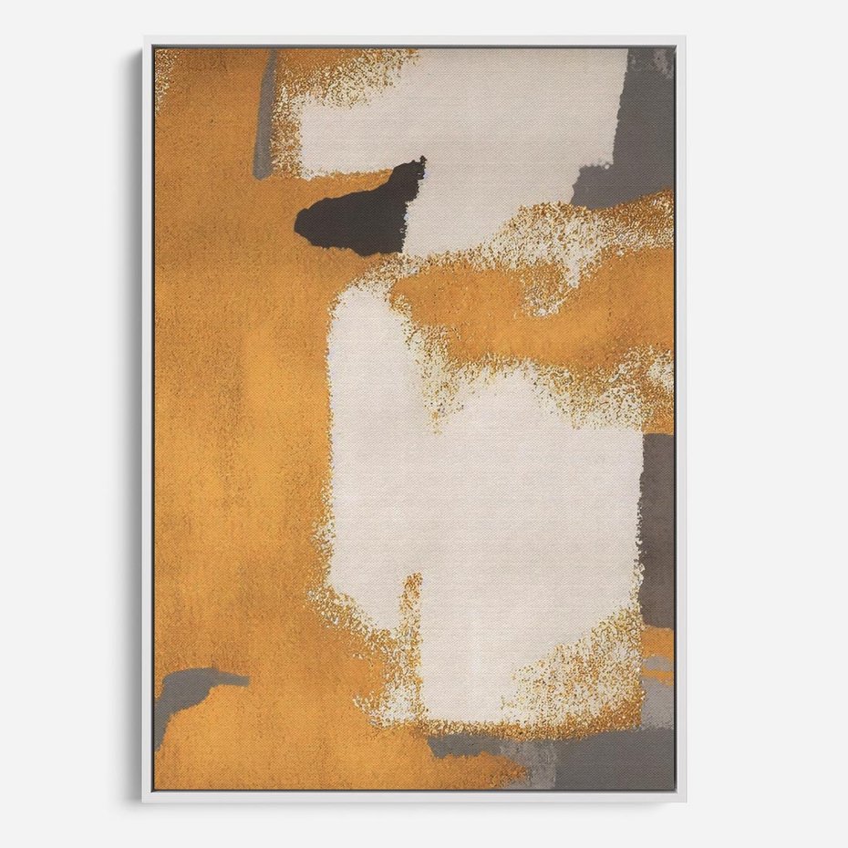 Obraz w ramie 80x120 - Złote Maźnięcia Pędzla - złota abstrakcja, plamy - rama biała