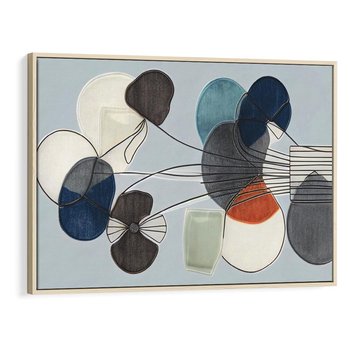 Obraz w ramie 70x50 - Plamy w Niebieskim - sztuka abstrakcyjna, linie - rama drewno