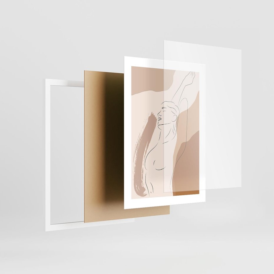 Plakat w ramie 30x40 - Sztuka Nagiej Formy - szkic nagiej kobiety, kolory beżowe - rama biała