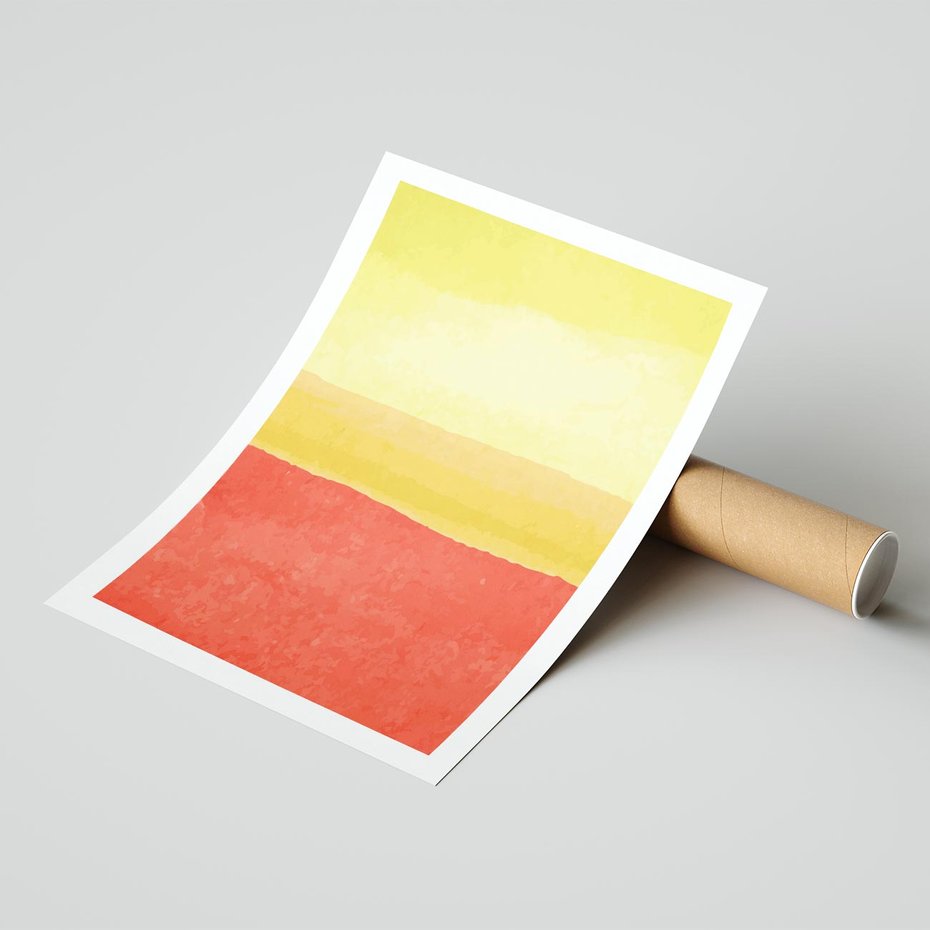 Plakat bez ramy 30x40 - Rozmyte Odbicia - kolorowe akwarelowe pasy, odcienie żółci i czerwieni