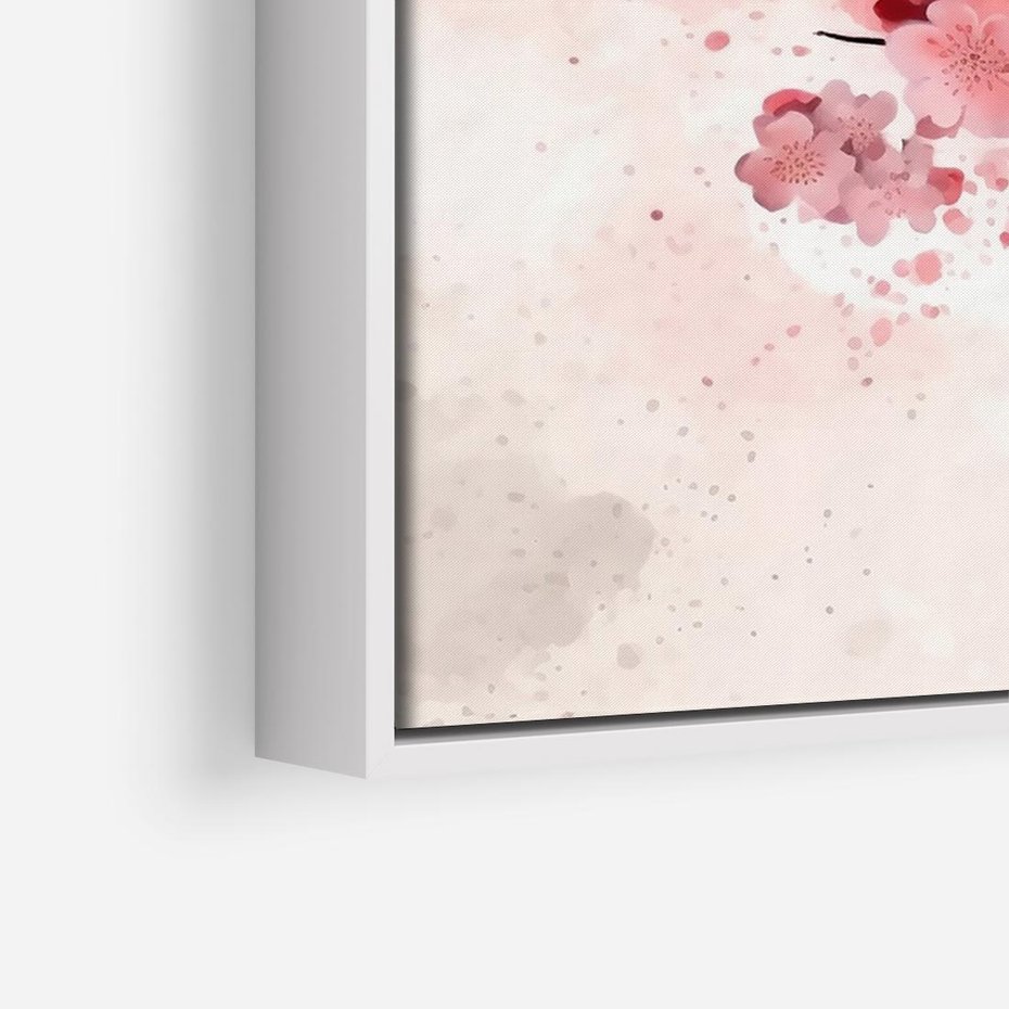 Obraz w ramie 100x70 - Szept Kwitnącej Wiśni - japoński parasol, liście - rama biała