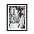 Plakat w ramie 50x70 - Drzewa pod Śniegiem - zima las, drzewa pod śniegiem - rama czarna
