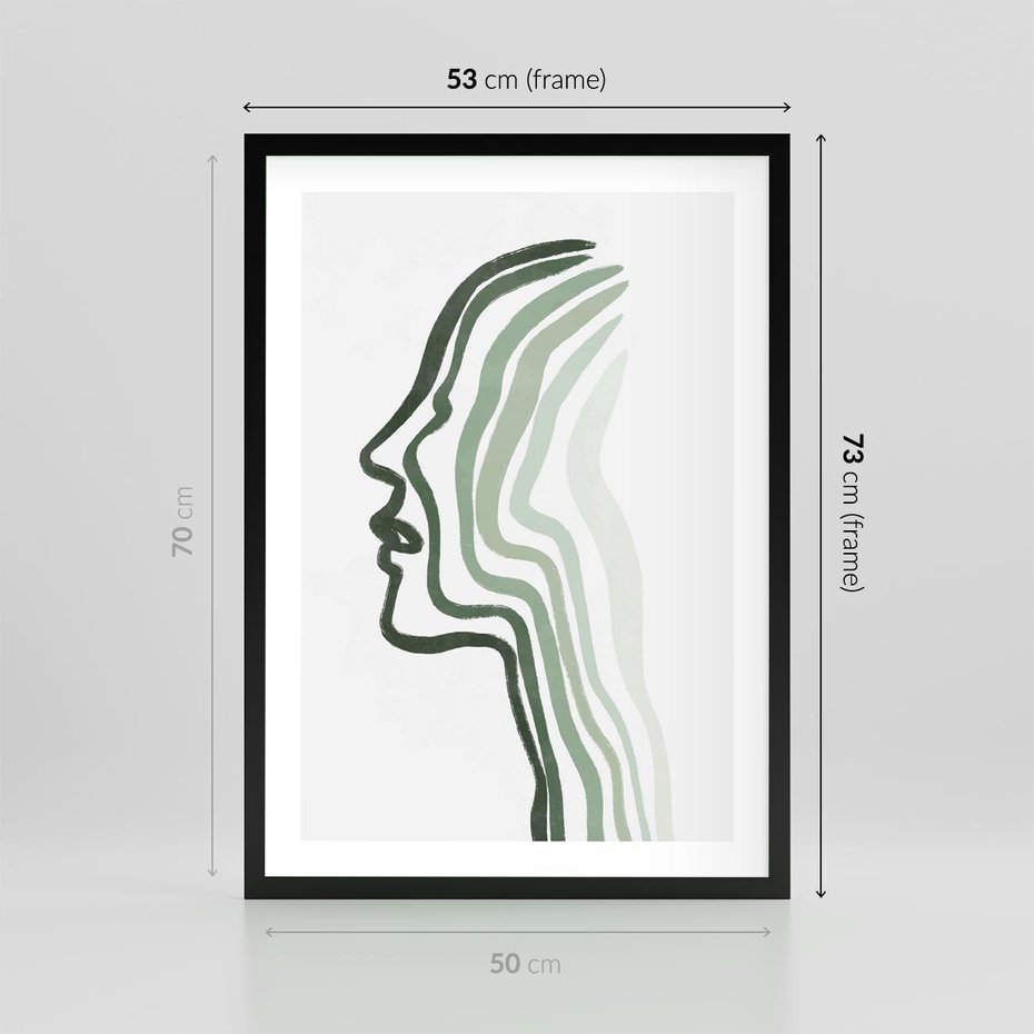 Plakat w ramie 50x70 - Zielony Profil - abstrakcja, zielony portret z profilu - rama czarna
