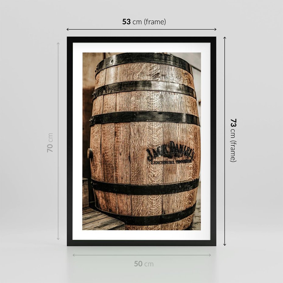 Plakat w ramie 50x70 - Rustykalna Whisky - beczka whiskey, jack daniel's - rama czarna