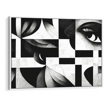 Obraz w ramie 70x50 - Harmonia świateł i cieni - abstrakcja czarno biała, geometria - rama biała