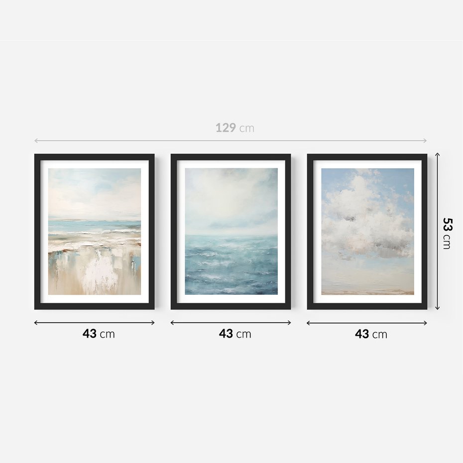 Zestaw obrazy w ramie 40x50 galeria - morze, niebo, akwarela, plaża - rama czarna