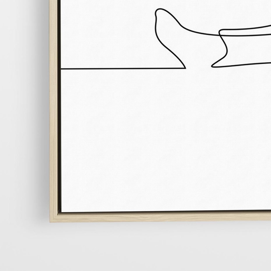 Obraz w ramie 70x50 - Postać na Łóżku - one line art, szkic - rama drewno