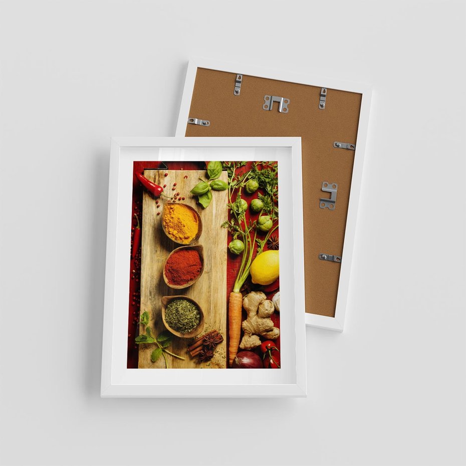 Plakat w ramie 30x40 - Smakowy Zmysł - przyprawy, kuchnia - rama biała