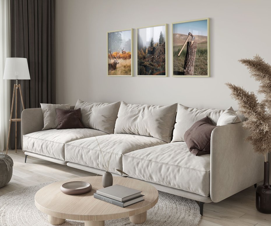 Zestaw obrazy w ramie 40x50 galeria - Góry, jelenie, skandynawski, las - rama drewno