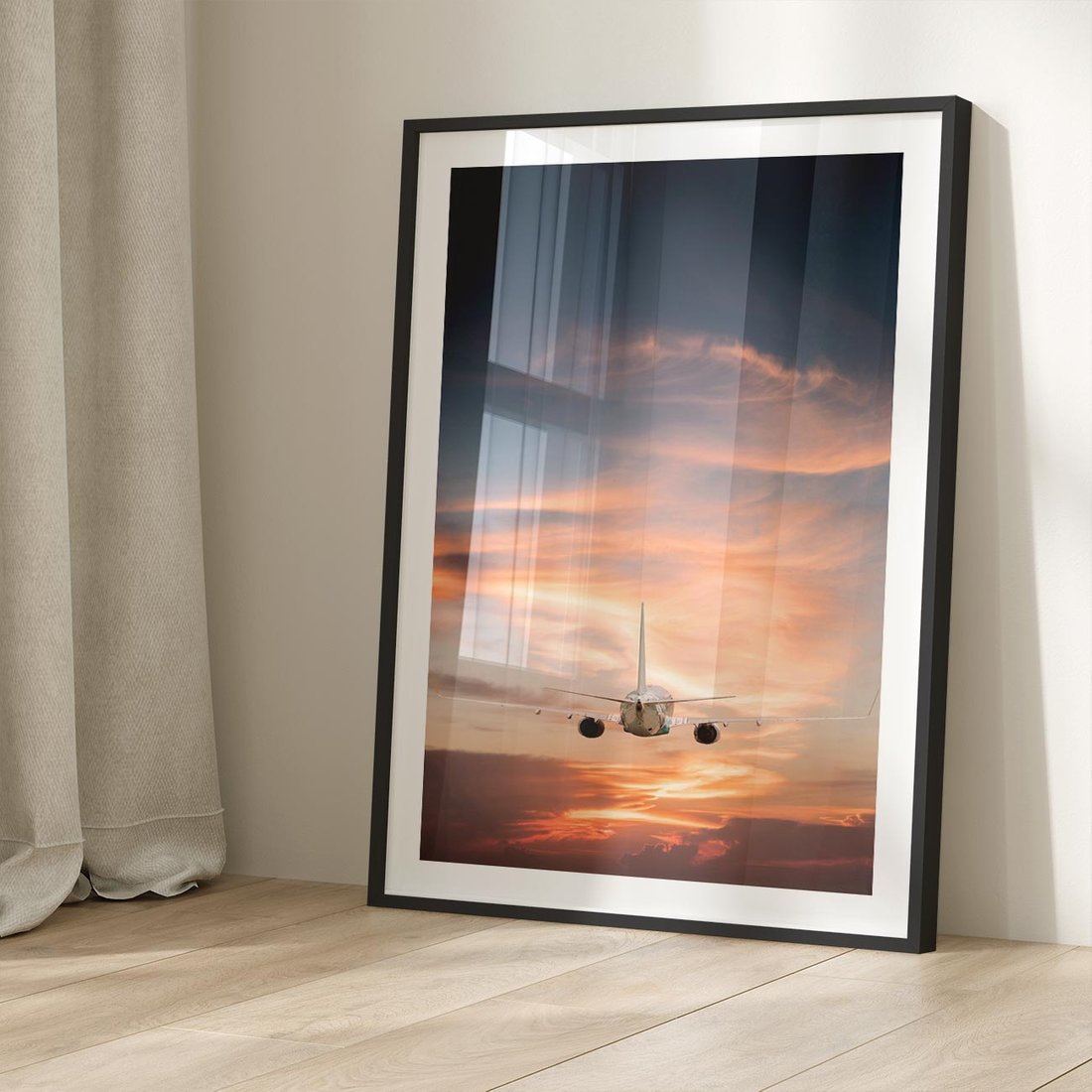 Plakat w ramie 30x40 - Podróż w Kierunku Słońca - samolot, samolot w powietrzu - rama czarna