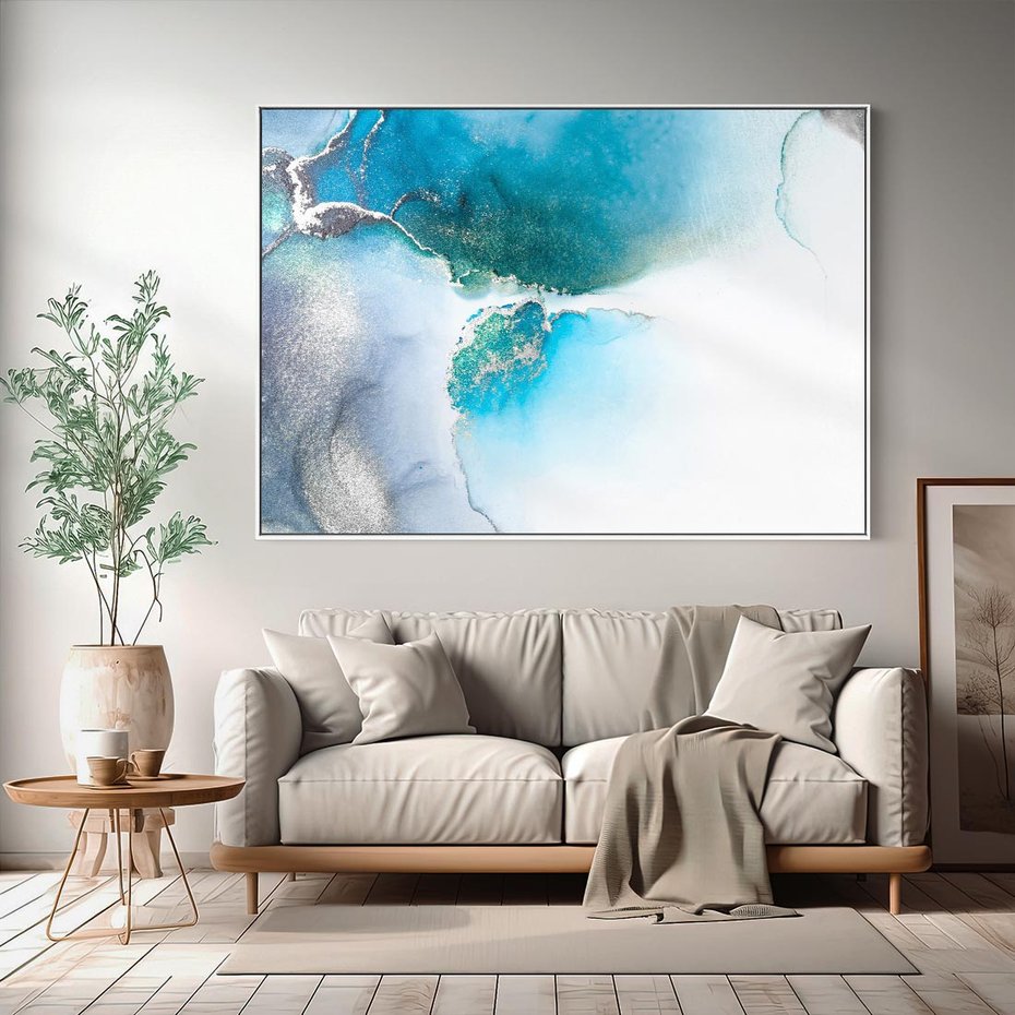 Obraz w ramie 70x50 - Marmur złotą akwarelą - marmur, akwarela - rama biała