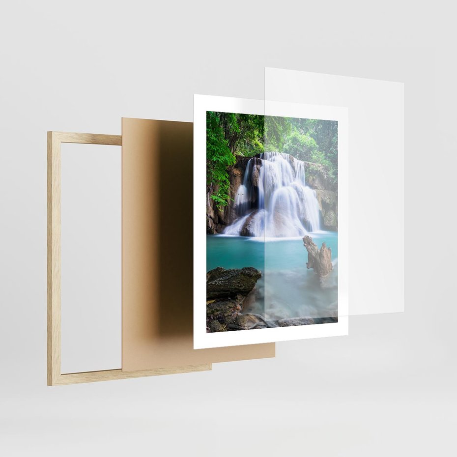 Plakat w ramie 40x50 - Abstrakcyjna nowoczesność - wodospad, woda - rama drewno