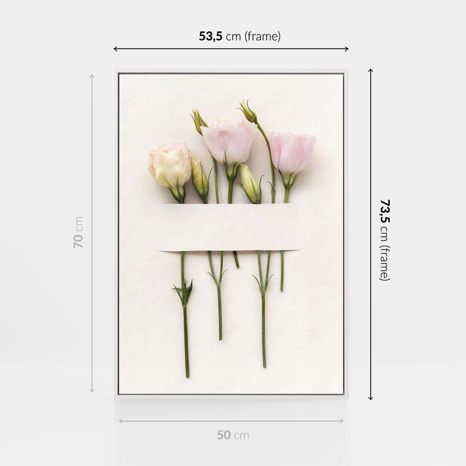 Obraz w ramie 50x70 - Białe kwiatowe uniesienia - białe, kwiaty - rama biała