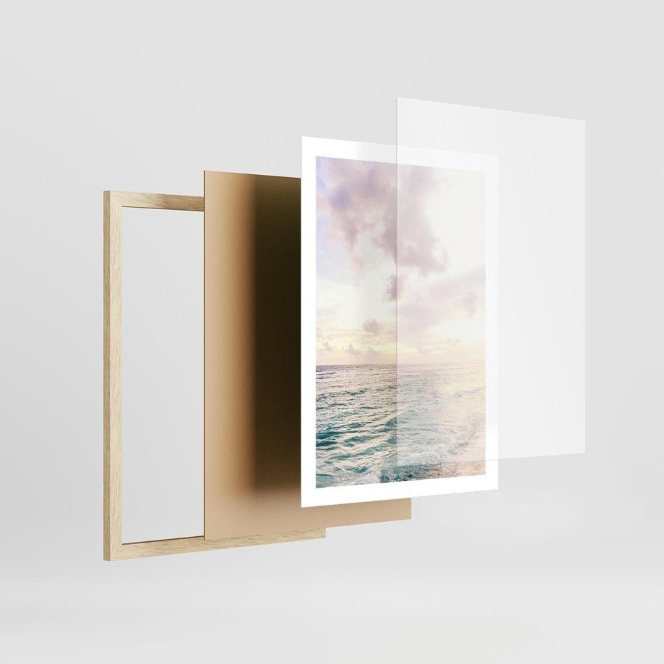 Plakat w ramie 50x70 - Pastelowa Plaża - plaża, pastelowe kolory - rama drewno