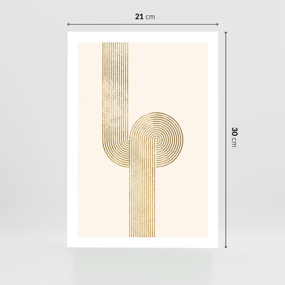 Plakat bez ramy 21x30 - Podróżne Kształty - geometryczne linie w złotym kolorze, minimalizm
