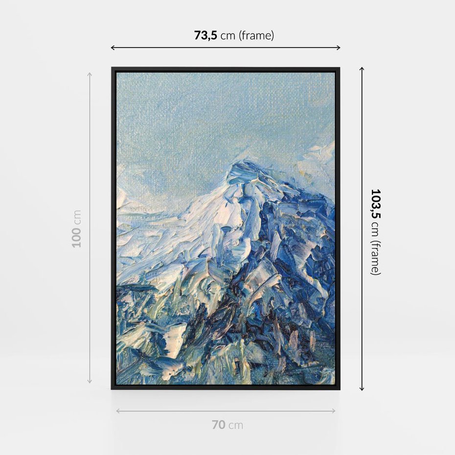 Obraz w ramie 70x100 - Majestat Błękitnych Szczytów - olejny obraz, górski pejzaż - rama czarna