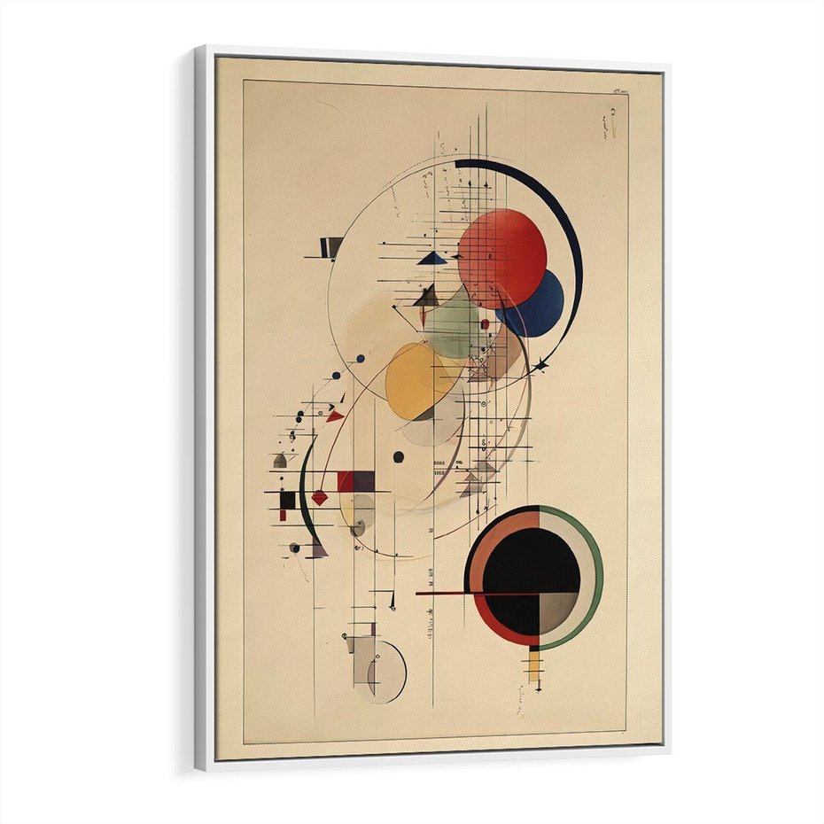 Obraz w ramie 80x120 - Impulsy Wydobyte z Cienia - abstrakcyjna geometryczna kompozycja, koła linie - rama biała