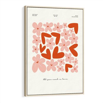 Obraz w ramie 80x120 - Miłość w Kompozycji - grafika, kompozycja kwiaty i serca - rama drewno