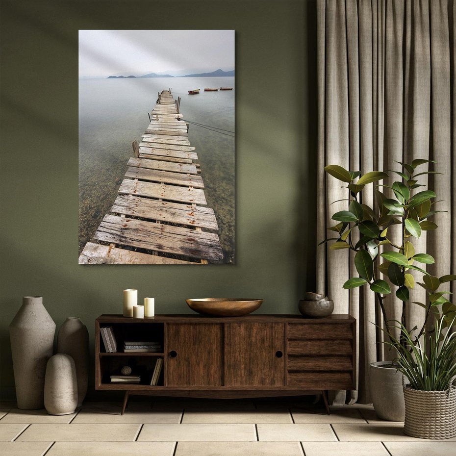 Obraz na płótnie 50x70 - Jeziorne Refleksje - pomost, jezioro