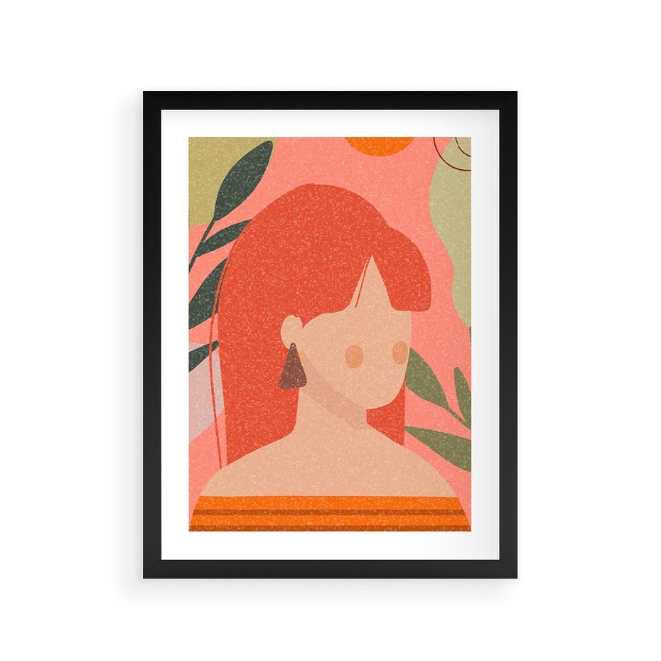 Plakat w ramie 30x40 - Kobieca Refleksja - nowoczesny plakat, styl retro - rama czarna