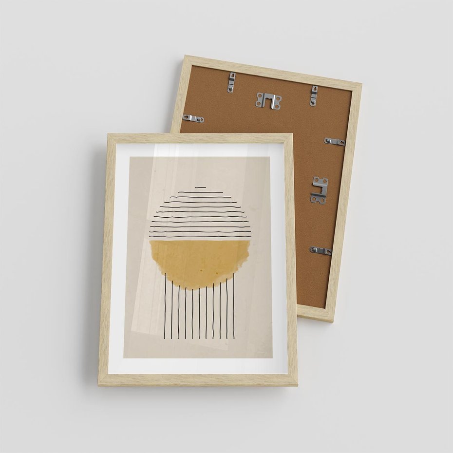 Plakat w ramie 30x40 - Podróżne Kreski - akwarelowa plama, geometryczne szkicowane kształty - rama drewno