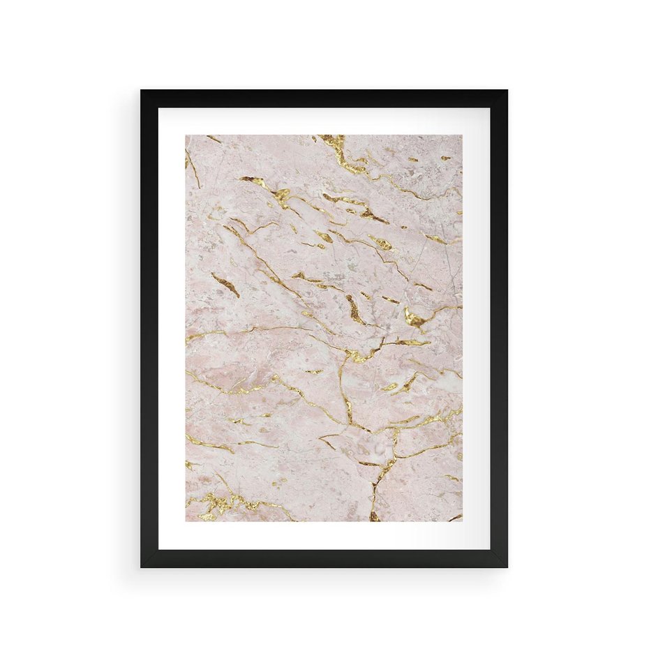 Plakat w ramie 30x40 - Beżowy Marmur i Złoto - marmur, beżowy marmur - rama czarna