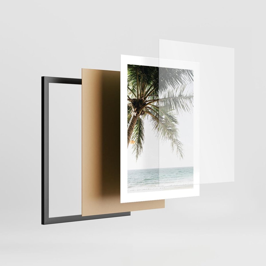 Plakat w ramie 30x40 - Wakacyjne Marzenie - palma nad morzem, - rama czarna