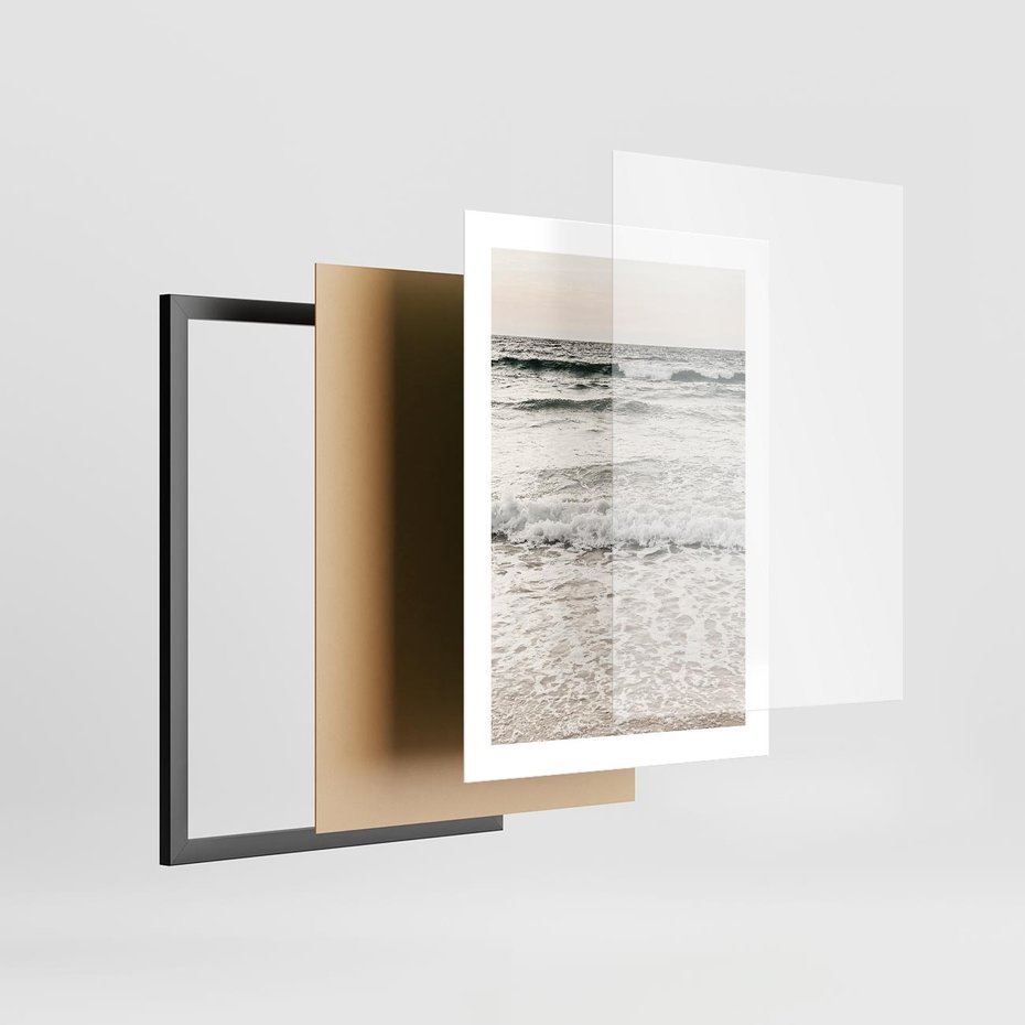 Plakat w ramie 30x40 - Szarość Morza - morze, fale - rama czarna