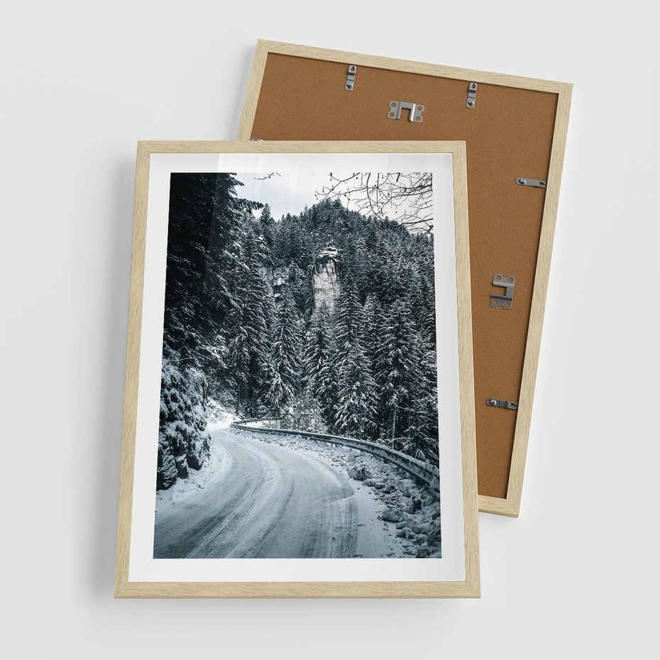 Plakat w ramie 50x70 - Zimowa Przygoda - zima w górach, droga - rama drewno