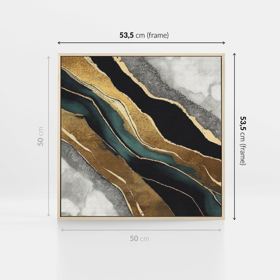 Obraz w ramie 50x50 - Refrakcje płynącej rzeczywistości - jak marmurowa rzeka, linie złota - rama drewno