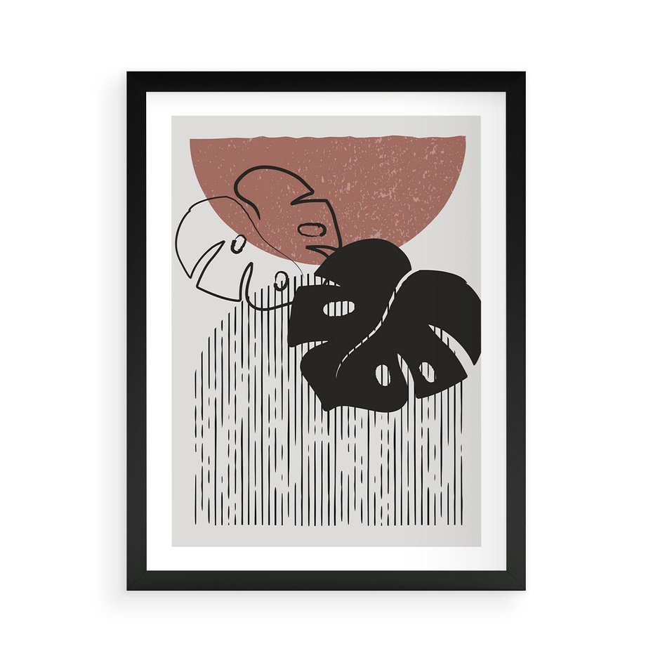 Plakat w ramie 50x70 - Nowoczesna Monstera: Szkic w Grafice - nowoczesna grafika, monstera - rama czarna