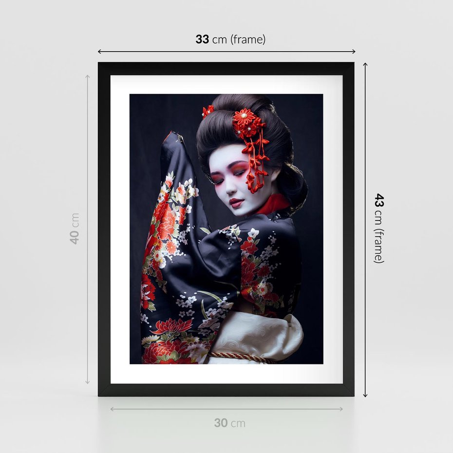 Plakat w ramie 30x40 - Elegancka japońska gejsza - japońska, gejsza - rama czarna