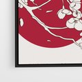 Obraz w ramie 50x50 - Esencja Zen - kwiatnąca wiśnia, orientalna grafika - rama czarna
