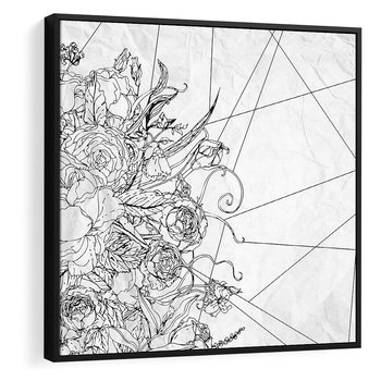 Obraz w ramie 50x50 - Refleksje w martwym punkcie - graficzny szkic, kompozycja kwiatów - rama czarna