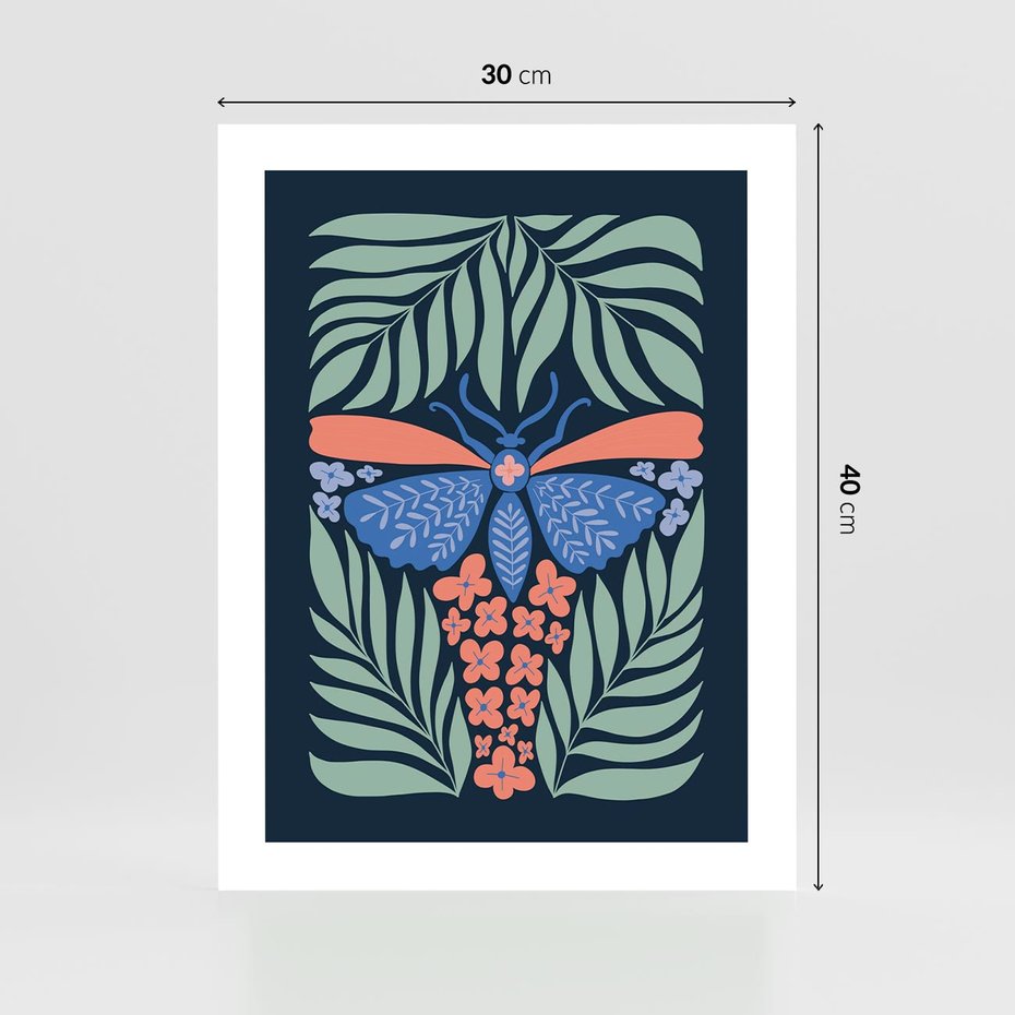 Plakat bez ramy 30x40 - Granatowa Noc - granatowe tło, abstrajcyjna ćma