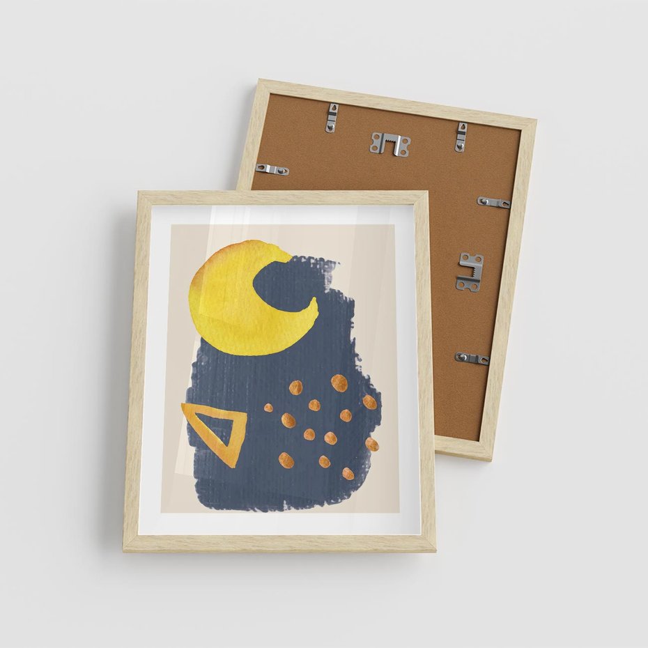 Plakat w ramie 40x50 - Migocące Nocne Barwy - abstrakcyjna akwarelowa plama, granatowa - rama drewno