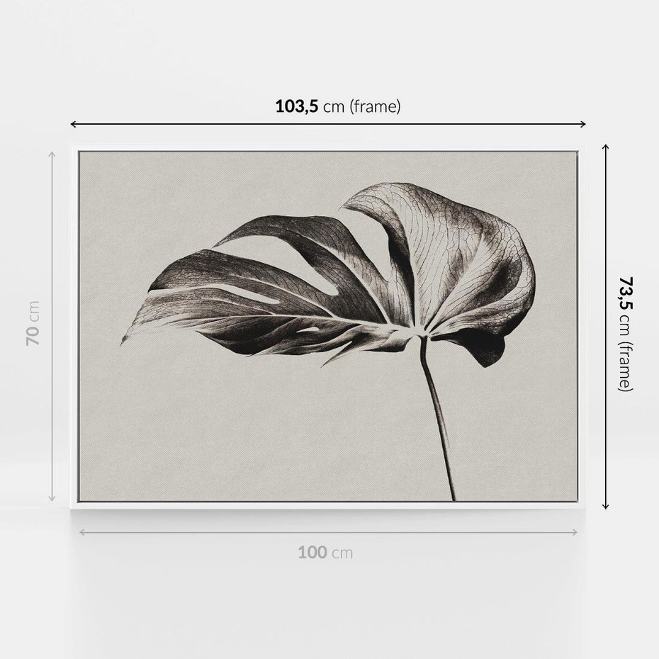 Obraz w ramie 100x70 - Szepczący Liść - szkic, czarno biały - rama biała