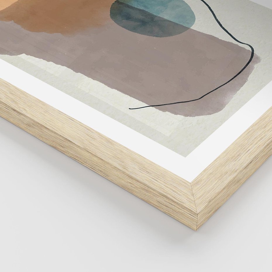 Plakat w ramie 30x40 - Rozkwitająca Akwarelowa Inspiracja - geometryczne elementy, stonowane ziemiste kolory - rama drewno