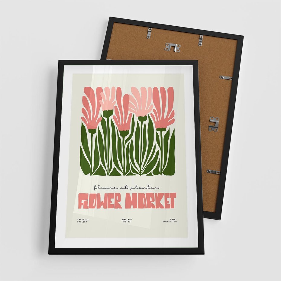 Plakat w ramie 50x70 - Symfonia Kolorowych Kształtów - nowoczesna grafika, kwiatowa kompozycja - rama czarna