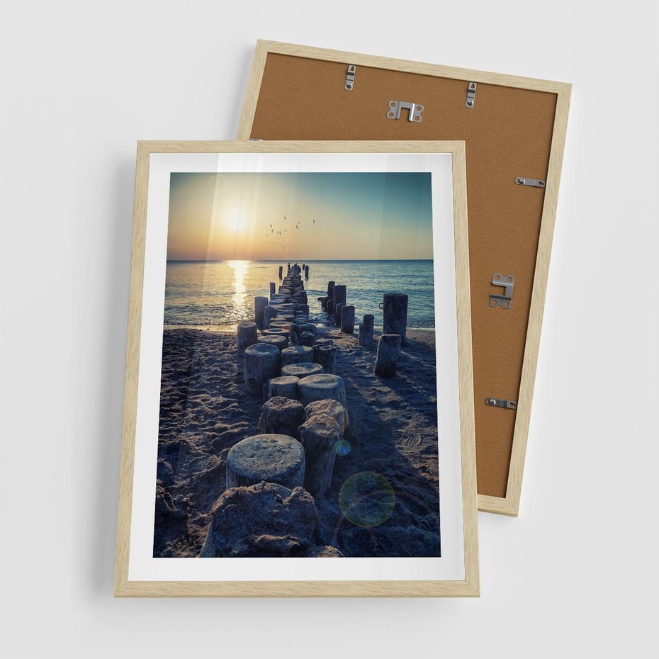 Plakat w ramie 50x70 - Zachód Słońca nad Morzem - morze, zachód - rama drewno