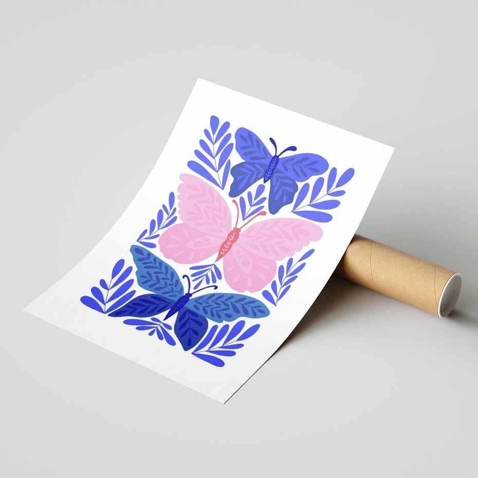 Plakat bez ramy 50x70 - Delikatna Symfonia Natury - motyle, rośliny