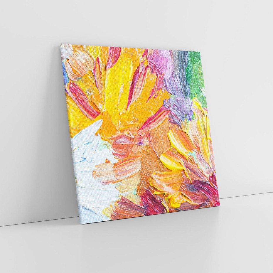 Obraz na płótnie 40x40 - Kwiatowe Harmonie - zbliżenie na obraz olejny, gruba warstwa farby