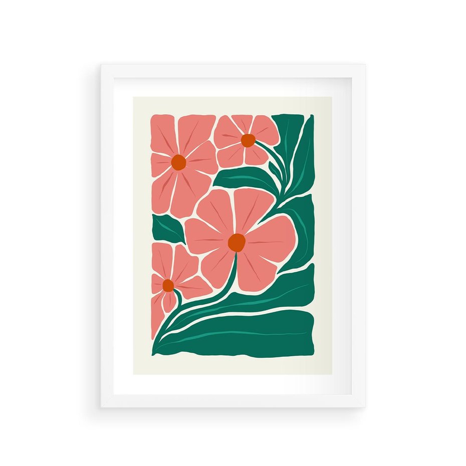 Plakat w ramie 30x40 - Energiczne Opowieści - kwiaty, sztuka nowoczesna - rama biała
